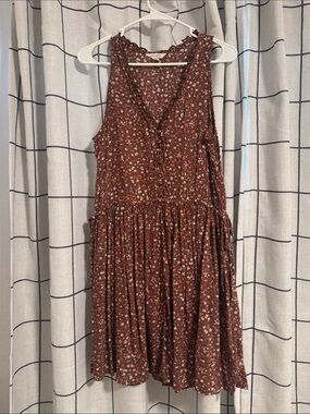 Lucky Brand Brown Floral V-Neck Tiered Mini Dress
